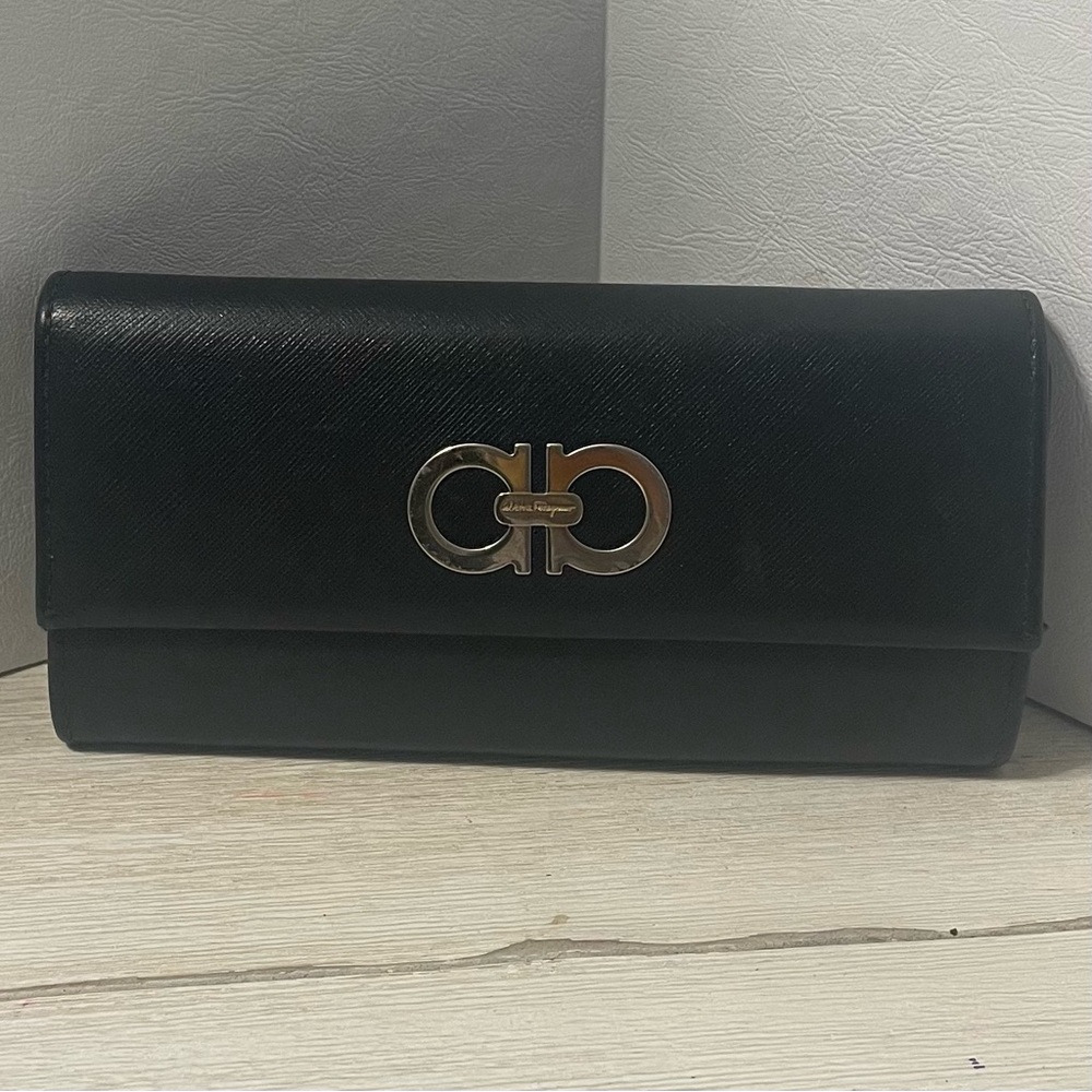 Salvatore Ferragamo Black Wallet with Red Interior